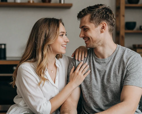 Happy multicultural couple with a Belarusian woman showing genuine connection