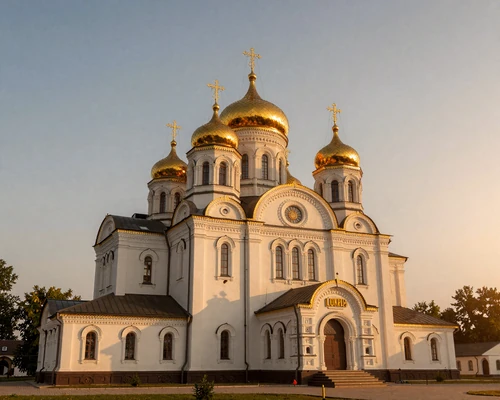 Beautiful Orthodox church in Belarus with traditional architecture and golden domes