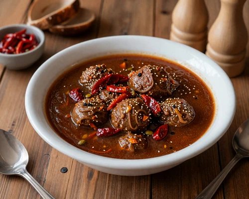 Traditional Hungarian cuisine including goulash and paprika dishes served on a rustic wooden table