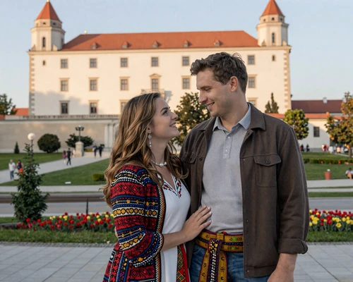 Happy couple in Slovakia representing Slovak-Western relationships