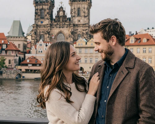 Happy couple in Prague representing Czech-Western relationships